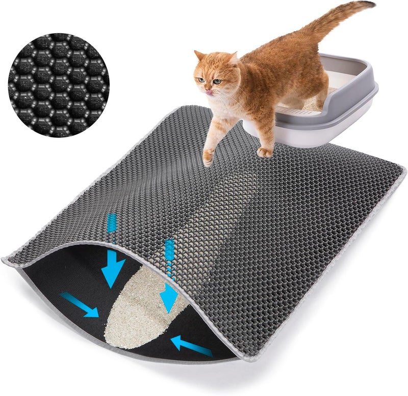 UF-SHARP Cat Litter Mat Litter Trapping Mats, 25"x16" Cat Litter box Mat for Floor, 2 Layer Honeycomb Pet Litterbox Matt Catcher Rug, Waterproof Urine Proof, Non-Slip, Soft, Clean Easily, Small - Image 1